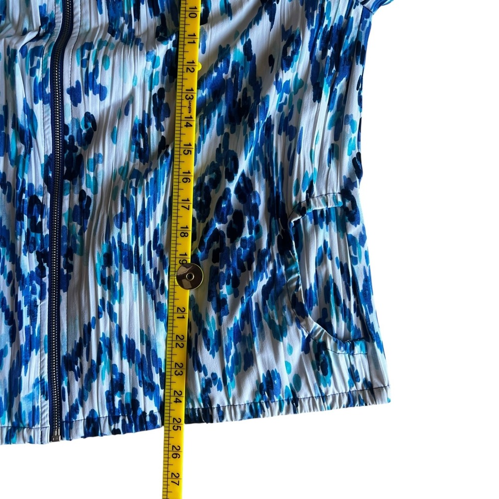 Zenergy by Chicos Blue White Abstract Ikat Pleated Zip Up Jacket Womens 2 Large - Picture 8 of 9